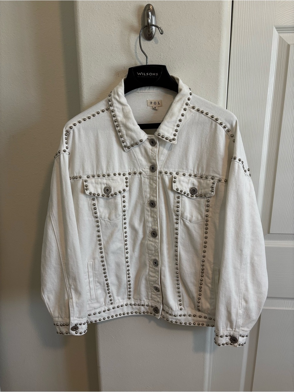 POL White Studded Denim Trucker Jacket